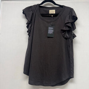 Women's Chaser Black/brown Ruffle Short Sleeve Tee M